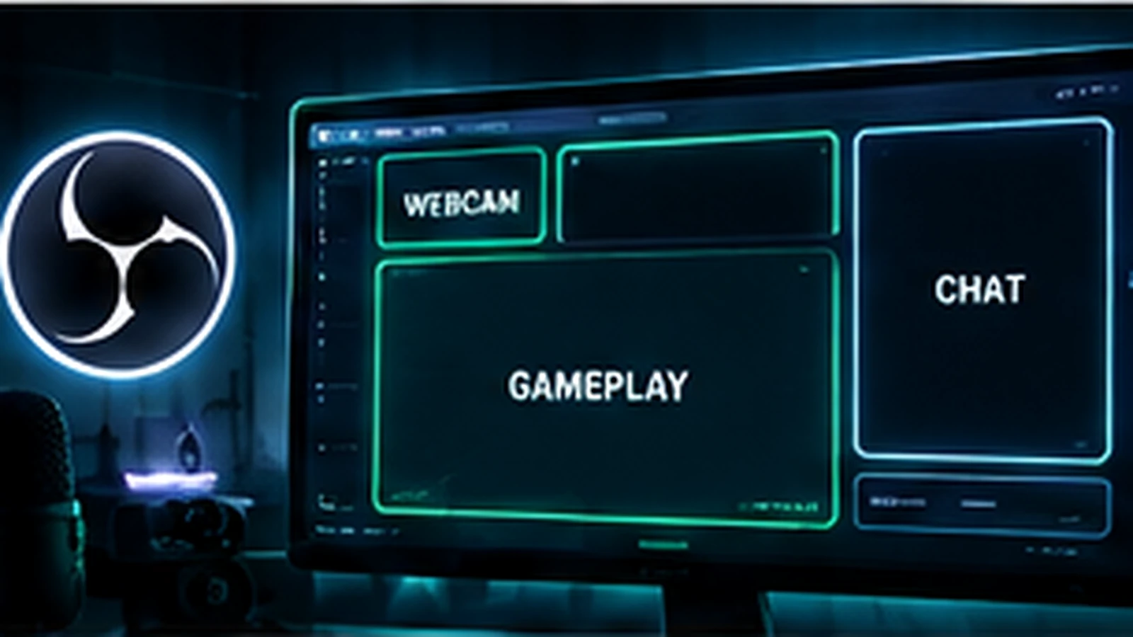 OBS stream layout showing gameplay, webcam, chat, and alert placement