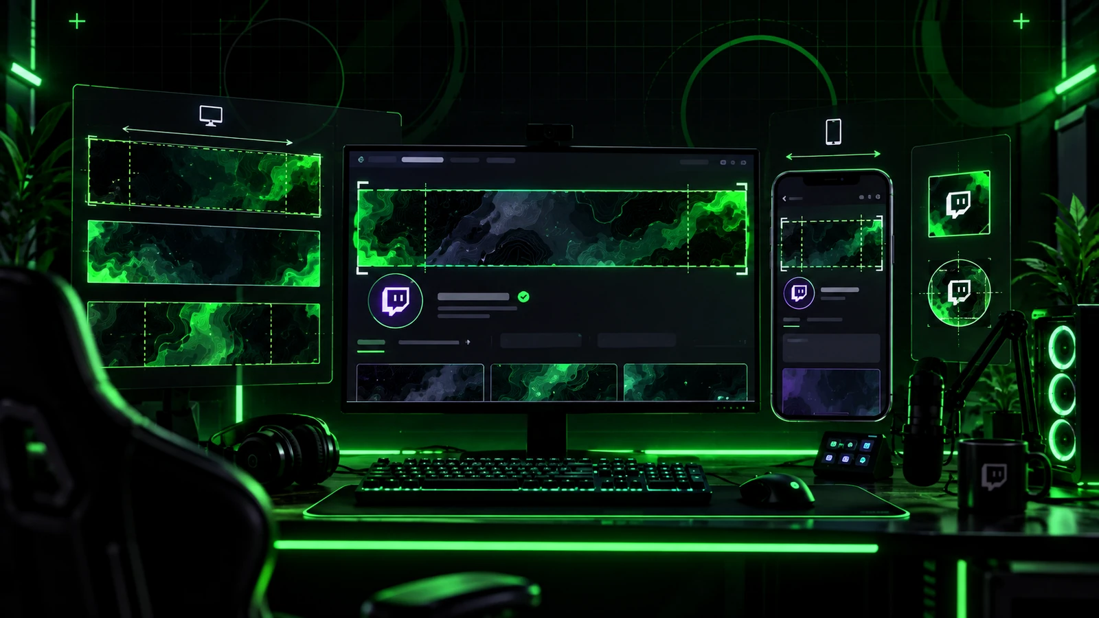 Twitch profile banner safe-zone design across desktop and mobile layouts