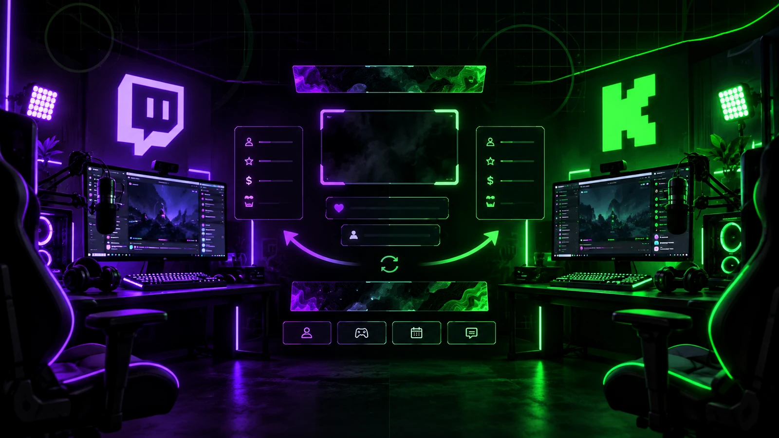 Twitch and Kick stream branding systems compared in a dual-platform studio